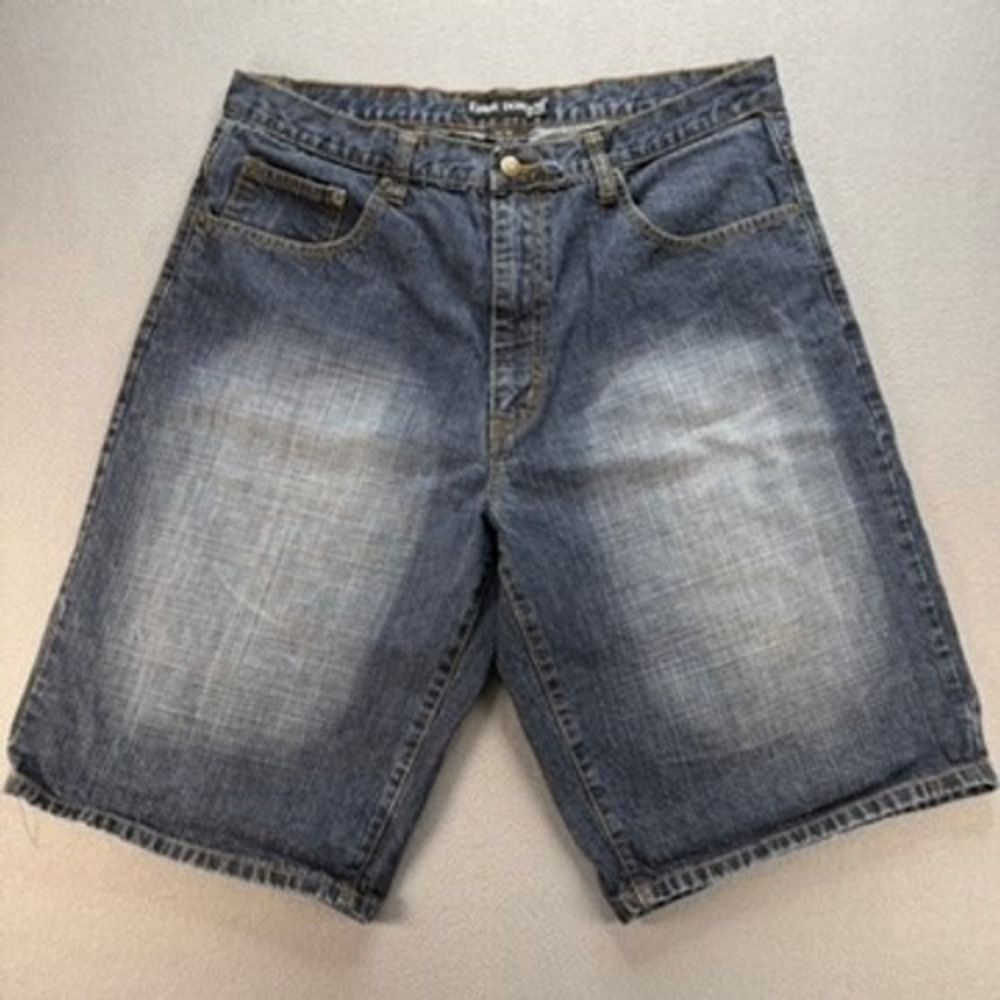 Eddie Domani Jeans Shorts Mens 36 (FIT 34) Blue Y2K Baggy Fade Embroidered Retro
